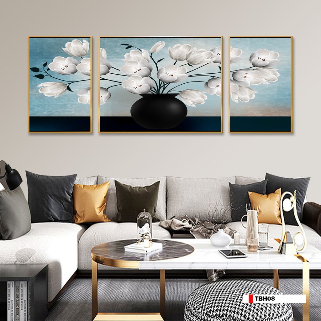 TRANH TREO TƯỜNG PHÒNG KHÁCH - TRANH HOA 3D GHÉP BỘ 3 BỨC | MÃ TBH08