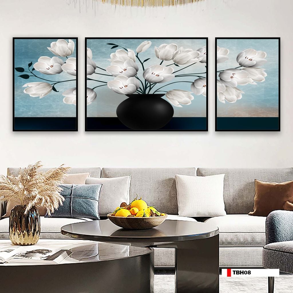 TRANH TREO TƯỜNG PHÒNG KHÁCH - TRANH HOA 3D GHÉP BỘ 3 BỨC | MÃ TBH08