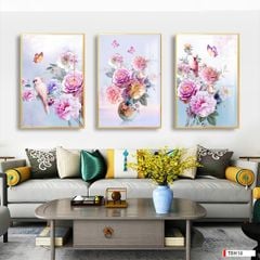 TRANH TREO TƯỜNG PHÒNG KHÁCH, PHÒNG ĂN - TRANH TREO BÌNH HOA GHÉP BỘ 3 BỨC| MÃ TBH18