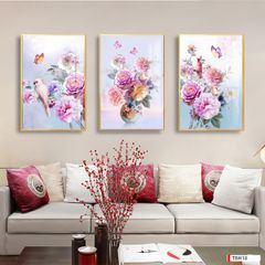 TRANH TREO TƯỜNG PHÒNG KHÁCH, PHÒNG ĂN - TRANH TREO BÌNH HOA GHÉP BỘ 3 BỨC| MÃ TBH18