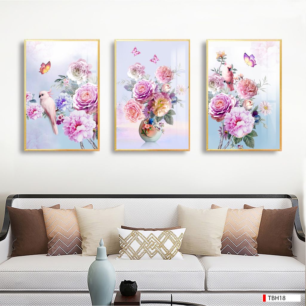 TRANH TREO TƯỜNG PHÒNG KHÁCH, PHÒNG ĂN - TRANH TREO BÌNH HOA GHÉP BỘ 3 BỨC| MÃ TBH18