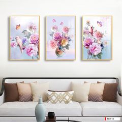 TRANH TREO TƯỜNG PHÒNG KHÁCH, PHÒNG ĂN - TRANH TREO BÌNH HOA GHÉP BỘ 3 BỨC| MÃ TBH18