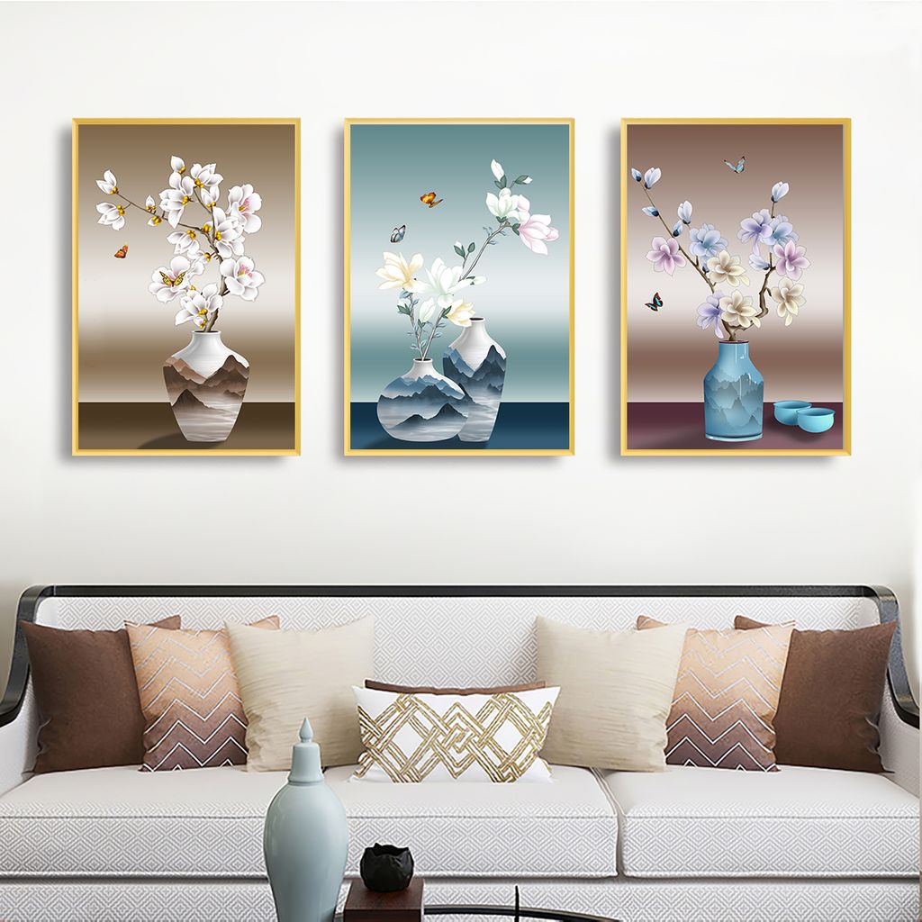 TRANH TREO TƯỜNG KHUNG HỢP KIM - TRANH TREO PHÒNG KHÁCH - TRANH TREO BÌNH HOA - HOA - MÃ TBH23