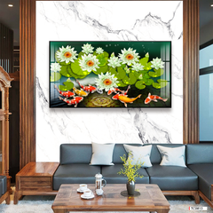 BST157 - TRANH TREO TƯỜNG - PHÒNG KHÁCH, SAU SOFA - CHỦ ĐỀ HOA SEN CÁ CHÉP - KHỔ LỚN