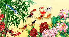 TRANH TREO TƯỜNG PHÒNG KHÁCH KHỔ LỚN - TRANH CỬU NGƯ QUẦN HỘI | MÃ TCSM23