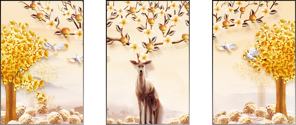 TRANH TREO TƯỜNG PHÒNG KHÁCH - TRANH HƯƠU TÀI LỘC GHÉP BỘ 3 BỨC | MÃ TG162