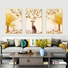 TRANH TREO TƯỜNG PHÒNG KHÁCH - TRANH HƯƠU TÀI LỘC GHÉP BỘ 3 BỨC | MÃ TG162