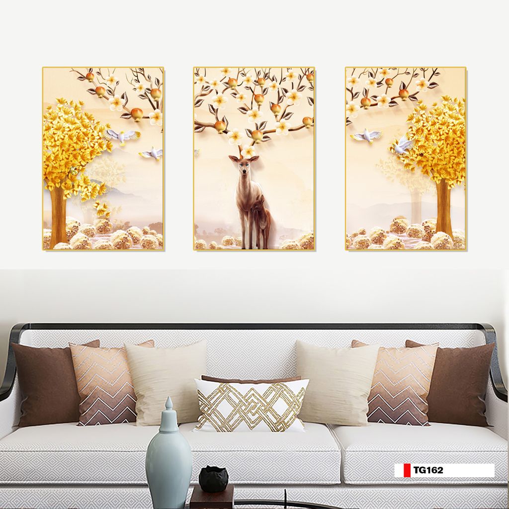 TRANH TREO TƯỜNG PHÒNG KHÁCH - TRANH HƯƠU TÀI LỘC GHÉP BỘ 3 BỨC | MÃ TG162