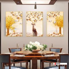 TRANH TREO TƯỜNG PHÒNG KHÁCH - TRANH HƯƠU TÀI LỘC GHÉP BỘ 3 BỨC | MÃ TG162