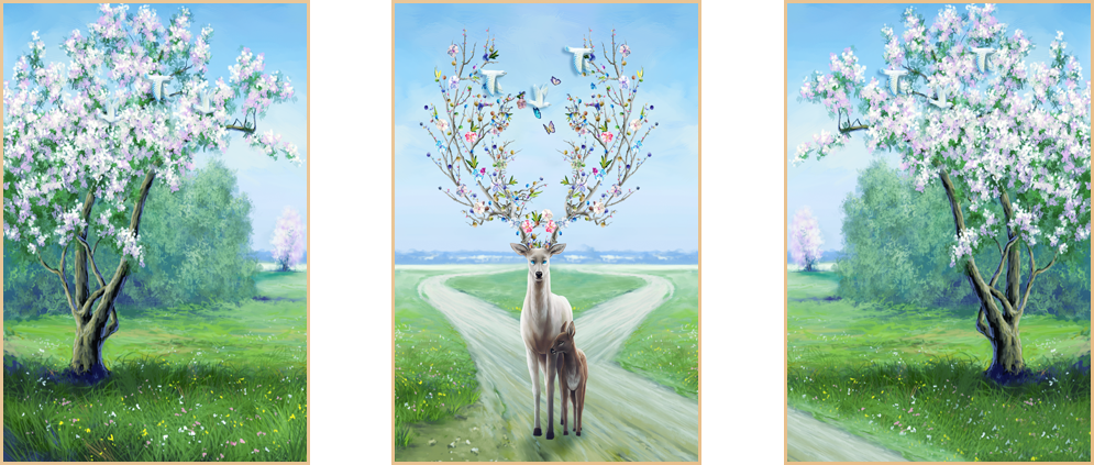 TRANH TREO TƯỜNG PHÒNG KHÁCH - TRANH HƯƠU TÀI LỘC GHÉP BỘ 3 BỨC | MÃ TG223