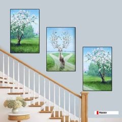 TRANH TREO TƯỜNG PHÒNG KHÁCH - TRANH HƯƠU TÀI LỘC GHÉP BỘ 3 BỨC | MÃ TG223