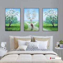 TRANH TREO TƯỜNG PHÒNG KHÁCH - TRANH HƯƠU TÀI LỘC GHÉP BỘ 3 BỨC | MÃ TG223