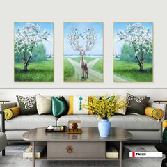TRANH TREO TƯỜNG PHÒNG KHÁCH - TRANH HƯƠU TÀI LỘC GHÉP BỘ 3 BỨC | MÃ TG223