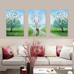 TRANH TREO TƯỜNG PHÒNG KHÁCH - TRANH HƯƠU TÀI LỘC GHÉP BỘ 3 BỨC | MÃ TG223
