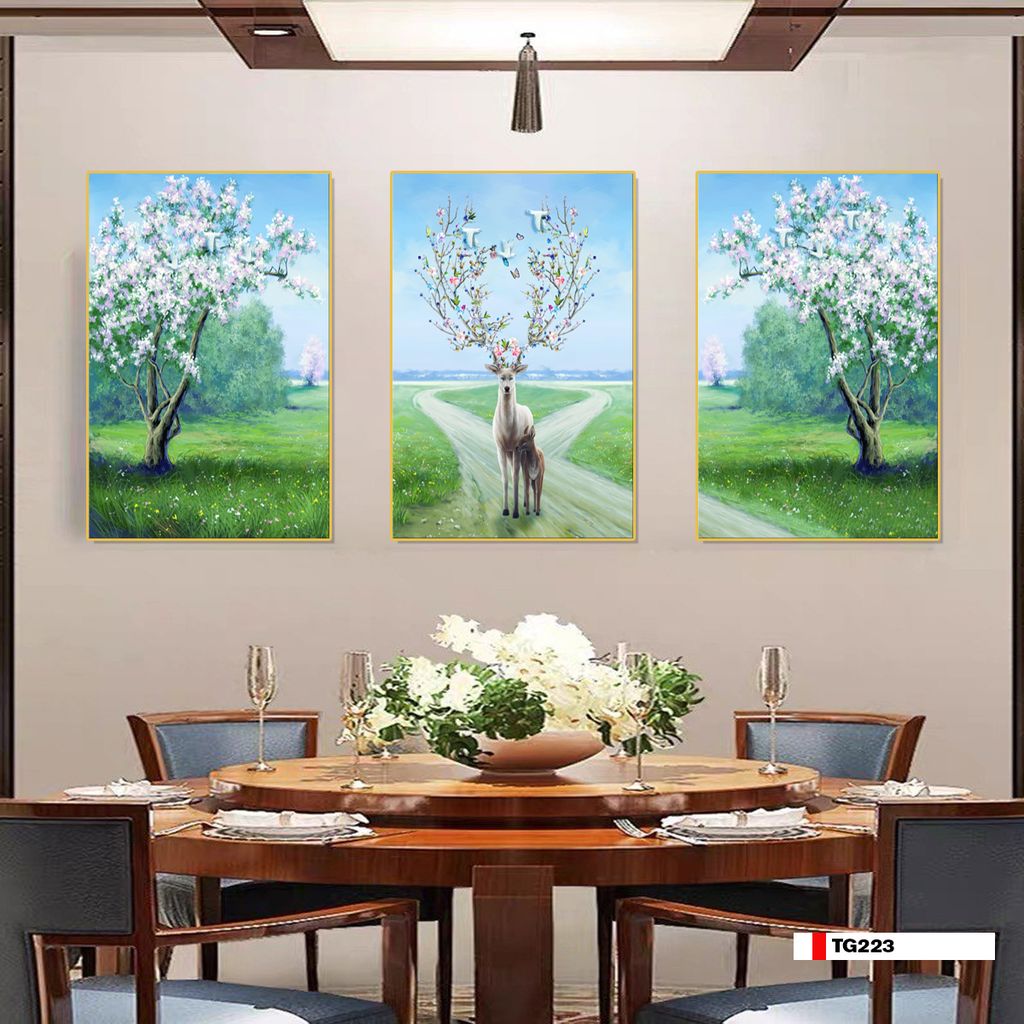 TRANH TREO TƯỜNG PHÒNG KHÁCH - TRANH HƯƠU TÀI LỘC GHÉP BỘ 3 BỨC | MÃ TG223