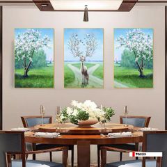 TRANH TREO TƯỜNG PHÒNG KHÁCH - TRANH HƯƠU TÀI LỘC GHÉP BỘ 3 BỨC | MÃ TG223