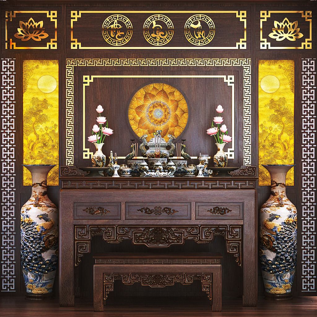 TRANH TREO PHÒNG THỜ - TRANH ĐIỆN TRÚC CHỈ MANDALA BỒ ĐỀ | MÃ TPN 17