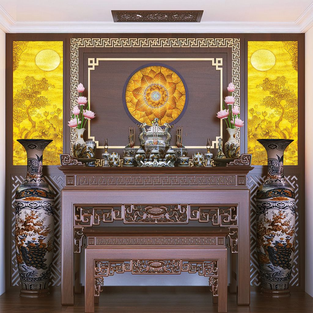 TRANH TREO PHÒNG THỜ - TRANH ĐIỆN TRÚC CHỈ MANDALA BỒ ĐỀ | MÃ TPN 17