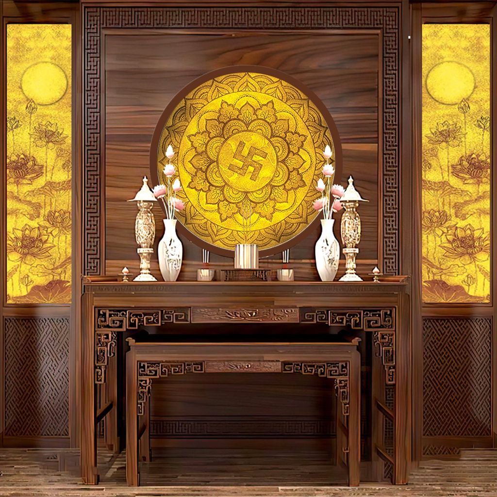 TRANH TREO PHÒNG THỜ - TRANH ĐIỆN TRÚC CHỈ MANDALA CHỮ VẠN | MÃ TPN 18