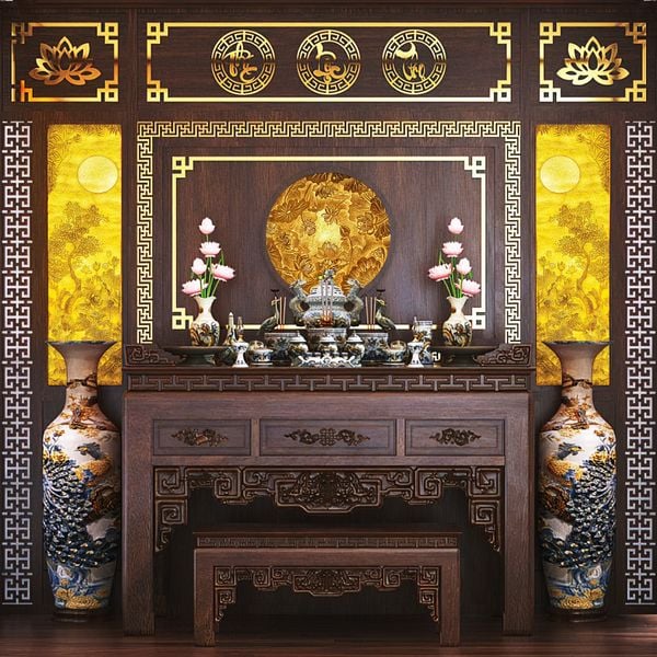 TRANH TREO PHÒNG THỜ - TRANH ĐIỆN TRÚC CHỈ HOA SEN | MÃ TPN 24