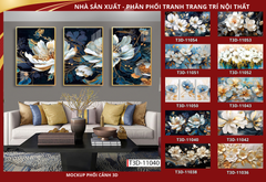 BST165 - TRANH TREO TƯỜNG PHÒNG KHÁCH - SAU SOFA - TRANH TREO 3 BỨC HOA 3D