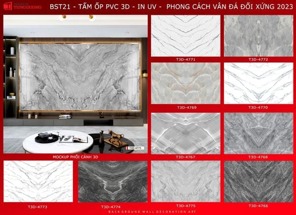 BST07 - TẤM PVC ỐP TƯỜNG - PHÒNG KHÁCH VÁCH TIVI - TRANH VÂN ĐÁ ĐỐI XỨNG - KHỔ LỚN