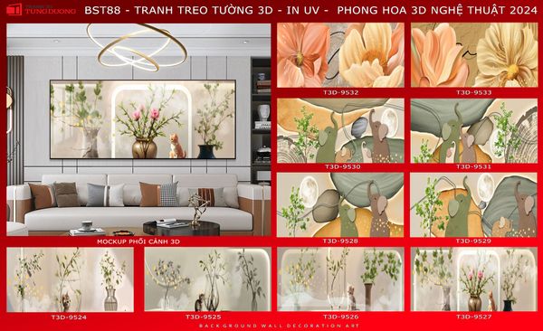 BST66 - TRANH TREO TƯỜNG - TRANG TRÍ PHÒNG NGỦ - CHỦ ĐỀ HOA 3D, BÌNH HOA - KHỔ LỚN