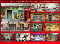 BST14 - TRANH DÁN TƯỜNG 3D NHÀ HÀNG, CAFE, GIẢI TRÍ - PHONG CÁCH HIỆN ĐẠI - KHỔ LỚN