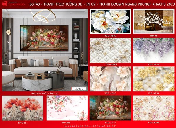 BST32 - TRANH TREO TƯỜNG - TRANG TRÍ PHÒNG KHÁCH, SAU SOFA - CHỦ ĐỀ HOA 3D - KHỔ LỚN