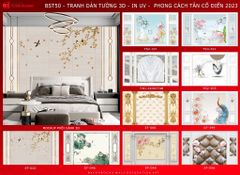 BST25 - TRANH DÁN TƯỜNG 3D - TRANG TRÍ NHÀ HÀNG, CAFE - TRANH PHÀO CHỈ TÂN CỔ ĐIỂN - KHỔ LỚN