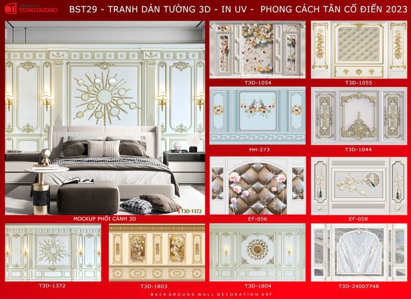 BST12 - TRANH DÁN TƯỜNG 3D - TRANG TRÍ PHÒNG NGỦ - TRANH PHÀO CHỈ TÂN CỔ ĐIỂN - KHỔ LỚN