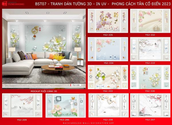 BST27 - TRANH DÁN TƯỜNG 3D - TRANG TRÍ PHÒNG KHÁCH, SAU SOFA, PHÒNG NGỦ - CHỦ ĐỀ PHÀO CHỈ TÂN CỔ ĐIỂN - KHỔ LỚN