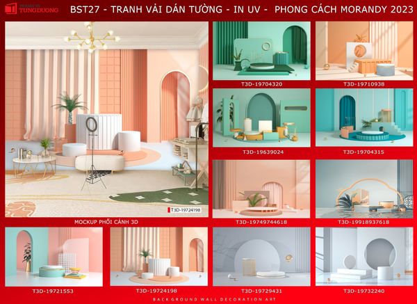 BST11 - TRANH DÁN TƯỜNG 3D - TRANG TRÍ SHOP THỜI TRANG, PHÒNG LIVE - PHONG CÁCH MORANDI - KHỔ LỚN