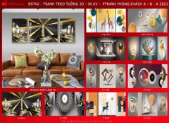 BST33 - TRANH TREO TƯỜNG KHUNG HỢP KIM TITAN - TRANG TRÍ PHÒNG KHÁCH - CHỦ ĐỀ HIỆN ĐẠI TRỪU TƯỢNG - GHÉP BỘ 3 BỨC