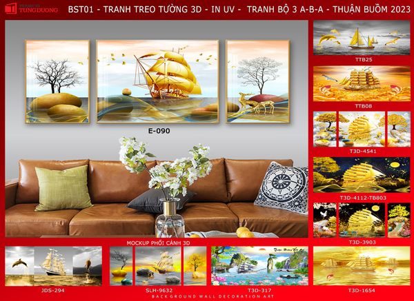 BST27 - TRANH TREO TƯỜNG KHUNG HỢP KIM TITAN - TRANG TRÍ PHÒNG KHÁCH - CHỦ ĐỀ THUẬN BUỒM XUÔI GIÓ - GHÉP BỘ 3 BỨC