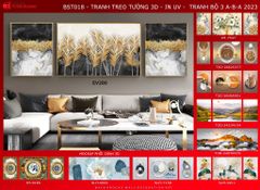 BST21 - TRANH TREO TƯỜNG - PHÒNG KHÁCH, SAU SOFA - TRANH PHONG CẢNH THIÊN NHIÊN, HOA 3D, HƯƠU TÀI LỘC - GHÉP BỘ 3 BỨC