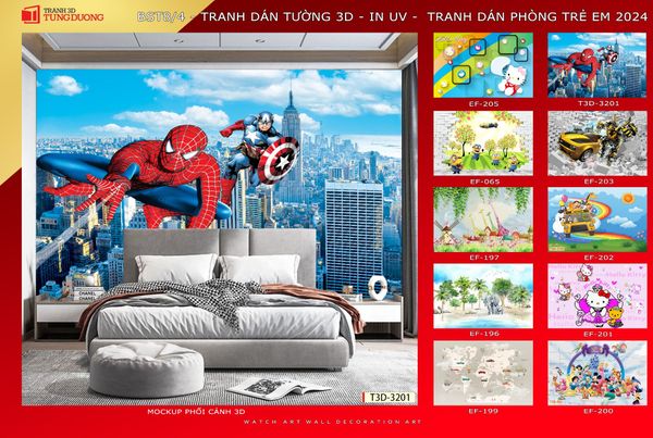 BST31 - TRANH DÁN TƯỜNG 3D - TRANG TRÍ PHÒNG NGỦ - CHỦ ĐỀ TRANH DÁN PHÒNG TRẺ EM - KHỔ LỚN