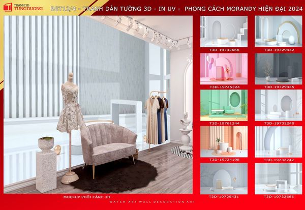 BST35 - TRANH DÁN TƯỜNG 3D - TRANG TRÍ PHÒNG LIVE, SHOP THỜI TRANG - CHỦ ĐỀ MORANDI TỐI GIẢN - KHỔ LỚN