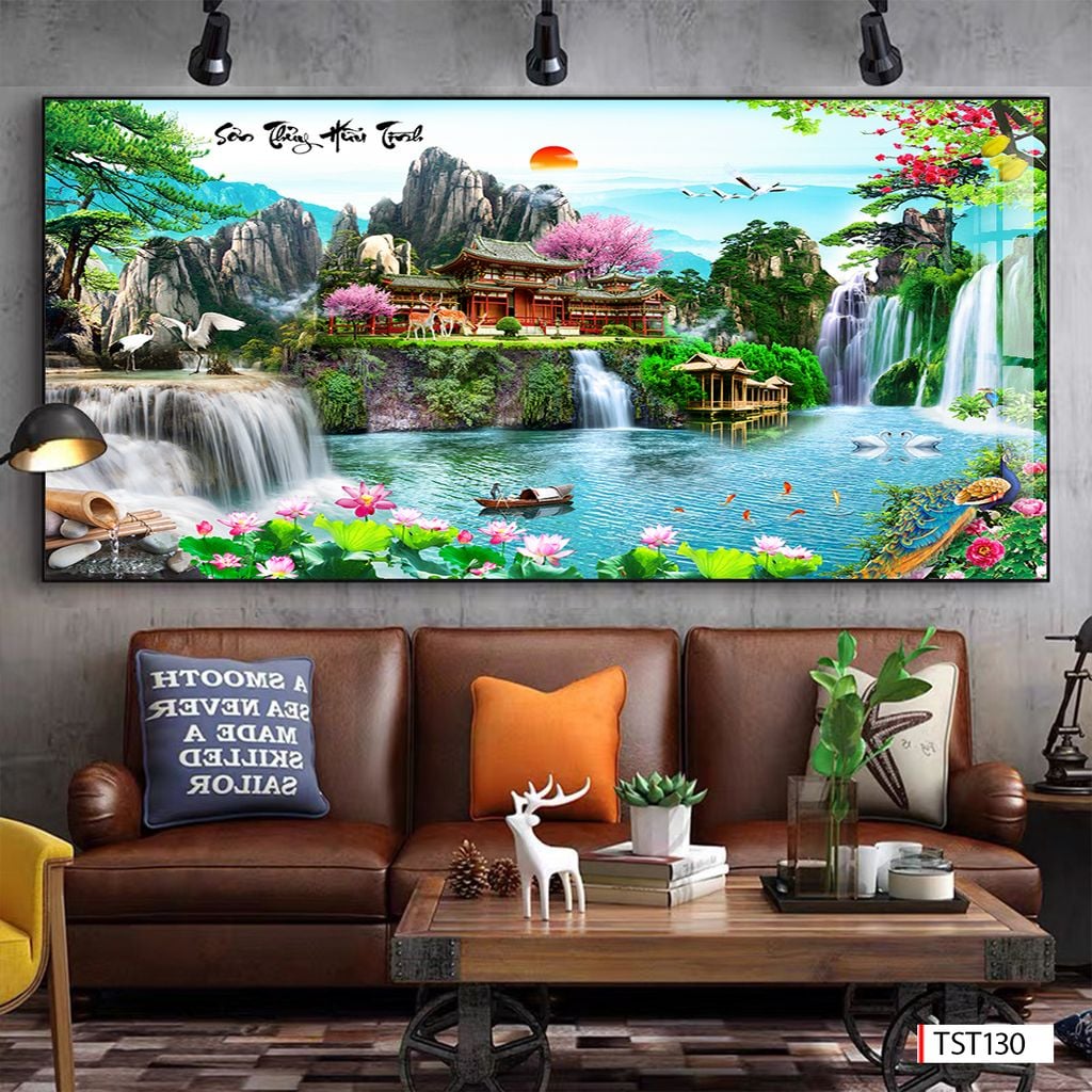 BST74 - TRANH TREO TƯỜNG - TRANG TRÍ PHÒNG KHÁCH - CHỦ ĐỀ SƠN THỦY HỮU TÌNH - KHỔ LỚN