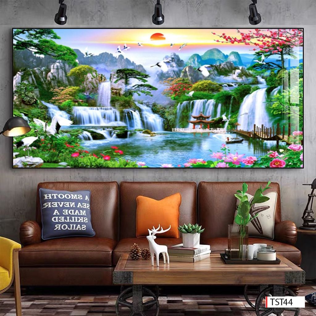 BST74 - TRANH TREO TƯỜNG - TRANG TRÍ PHÒNG KHÁCH - CHỦ ĐỀ SƠN THỦY HỮU TÌNH - KHỔ LỚN