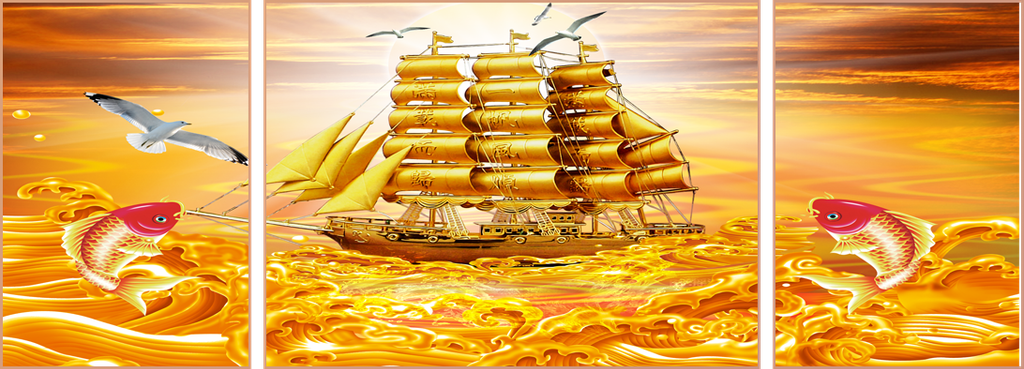 TRANH TREO TƯỜNG PHÒNG KHÁCH - TRANH THUẬN BUỒM XUÔI GIÓ GHÉP BỘ 3 BỨC | MÃ TTB08