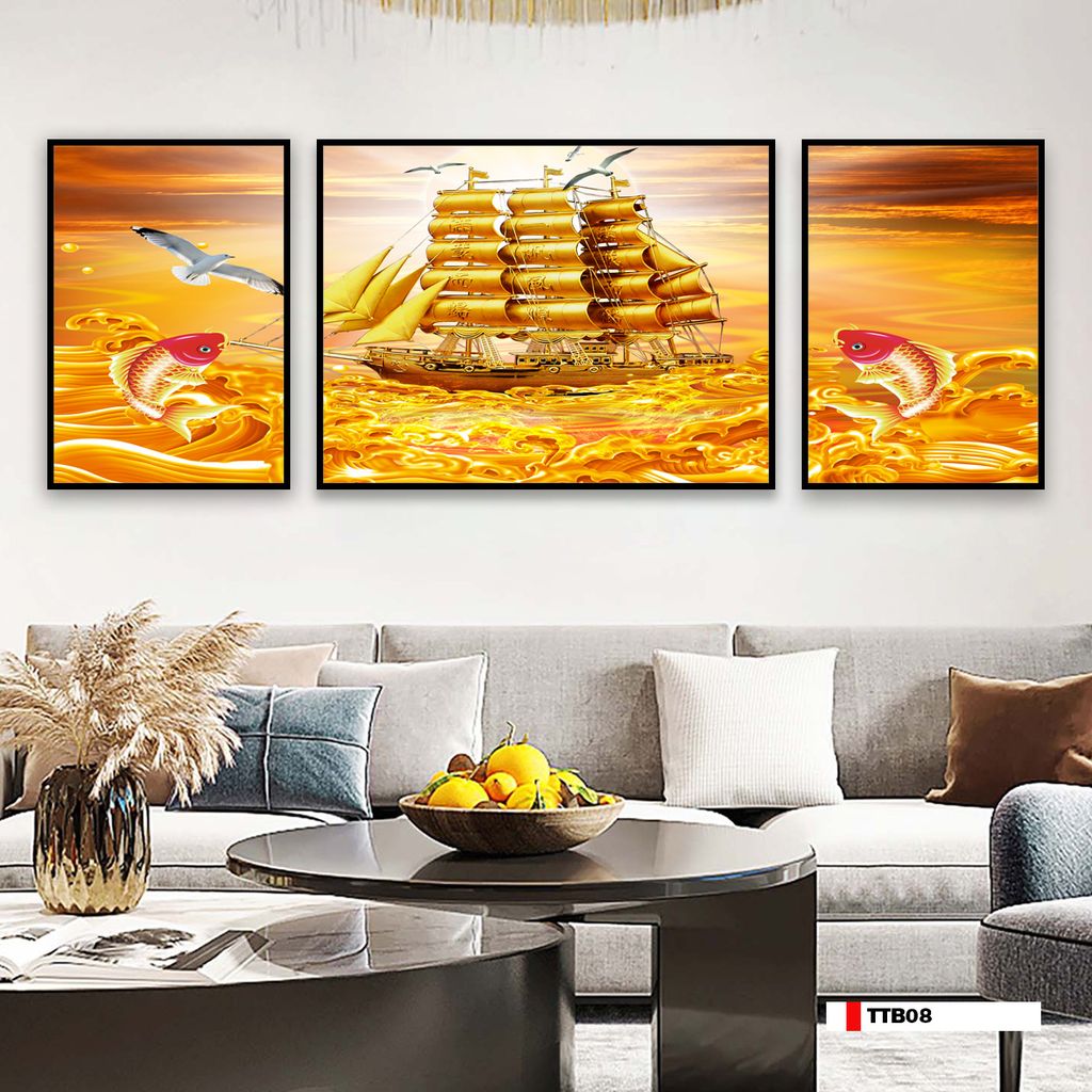 TRANH TREO TƯỜNG PHÒNG KHÁCH - TRANH THUẬN BUỒM XUÔI GIÓ GHÉP BỘ 3 BỨC | MÃ TTB08