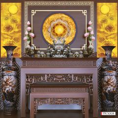 TRANH TREO PHÒNG THỜ KHỔ DỌC - TRANH TRÚC CHỈ HOA SEN - KHUNG GỖ | MÃ TTC100A