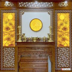 TRANH TREO PHÒNG THỜ KHỔ DỌC - TRANH TRÚC CHỈ HOA SEN - KHUNG GỖ | MÃ TTC100A