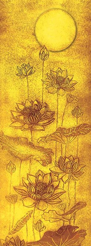 TRANH TREO PHÒNG THỜ KHỔ DỌC - TRANH TRÚC CHỈ HOA SEN - KHUNG GỖ | MÃ TTC100A