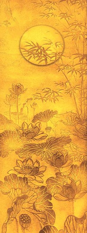 TRANH TREO PHÒNG THỜ KHỔ DỌC - TRANH TRÚC CHỈ HOA SEN - KHUNG GỖ | MÃ TTC100D