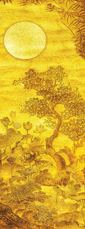 TRANH TREO PHÒNG THỜ KHỔ DỌC - TRANH TRÚC CHỈ HOA SEN - KHUNG GỖ | MÃ TTC105 - A