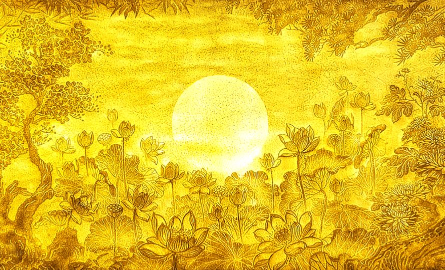 TRANH TREO PHÒNG THỜ - TRANH ĐIỆN TRÚC CHỈ HOA SEN | MÃ TTC106