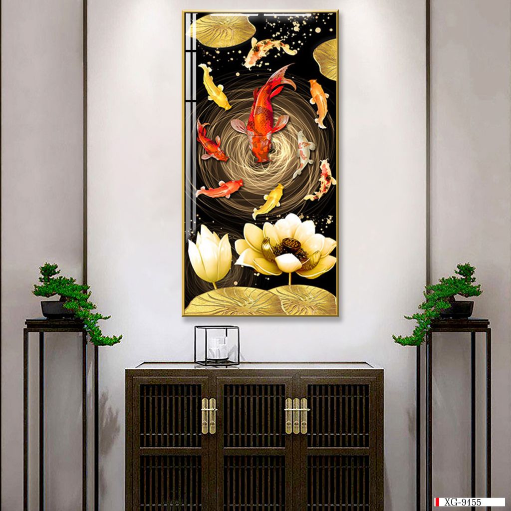 TRANH TREO CẦU THANG - CHIẾU NGHỈ - LỐI ĐI - TRANH HOA SEN CÁ CHÉP | MÃ XG-9155
