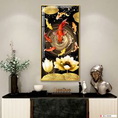 TRANH TREO CẦU THANG - CHIẾU NGHỈ - LỐI ĐI - TRANH HOA SEN CÁ CHÉP | MÃ XG-9155